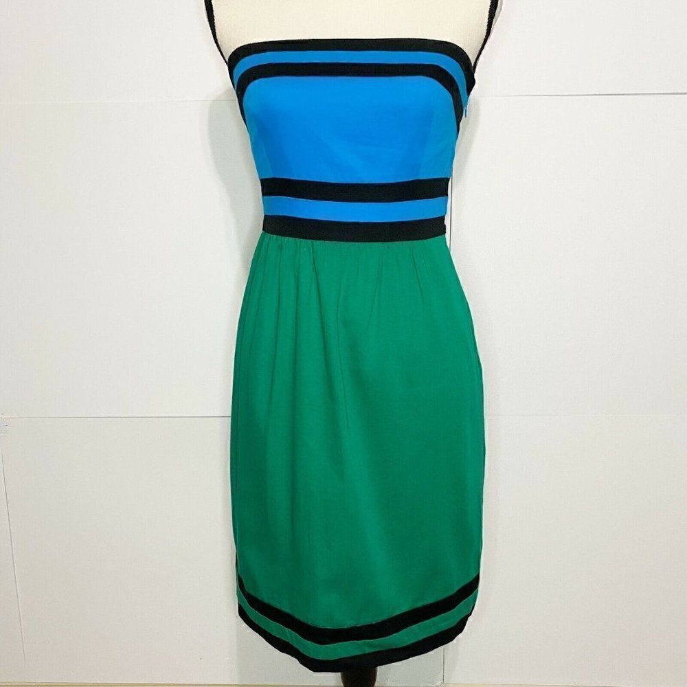 The Limited Size 2 Strapless Dress Striped Color Block Aqua Green Black Lined